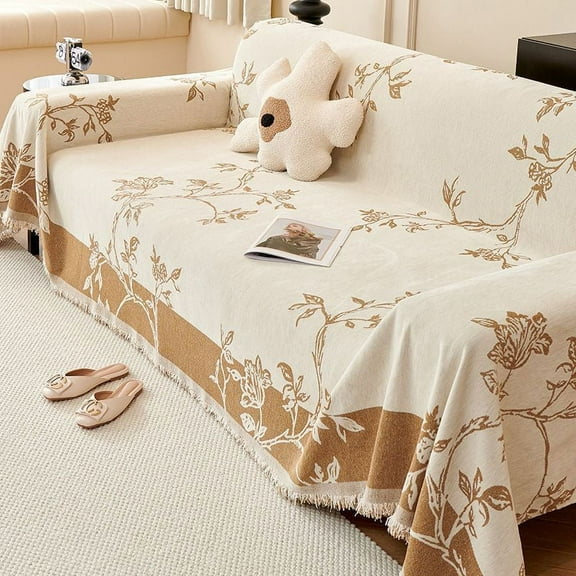 XmhyTop-A Couch Cover Chenille Sofa Covers Two-sided Sofa Towel Cover for Living Room Sofa Easy Fit Washable Furniture Sofa Protector 70.87*70.87inch (Khaki)