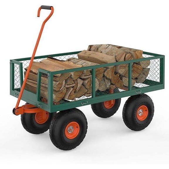 Red Heavy Duty Steel Garden Wagon Cart 500LB Capacity Removable Side Panels