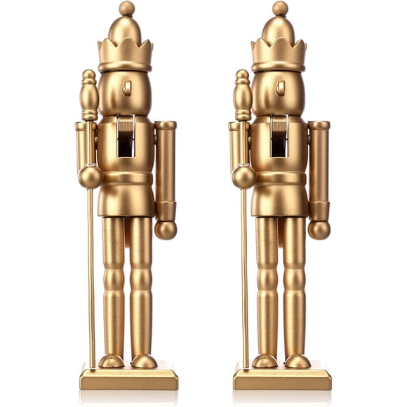 2 Pcs Figurine Casse-Noisette de Noël 7 Pouces Ensemble de Décoration en Bois Doré Incluant Jouets Casse-Noisette Vierges en Forme de Roi et Barbe Blanche pour Bricolage Décorations de Noël