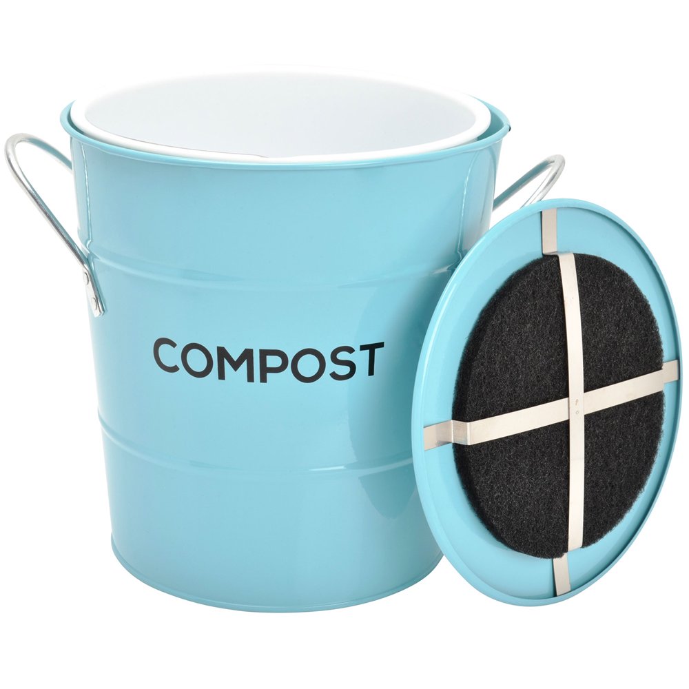 Spigo Steel Kitchen Compost Bin With Vented Charcoal Filter and Bucket