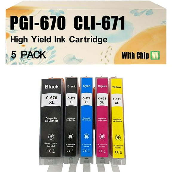 PGI-670 CLI-671 PGI 670 CLI 671 Ink Cartridges Compatibles for Canon MG5460 MG5560 MG5660 MG6360 MG6460 MG6660 MG7160 Printers Combo Pack*1
