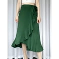 thumbnail image 2 of Wenseny Women’s Satin Asymmetrical Long Wrap Skirts Ruffled Hem Midi Skirt Green XL, 2 of 5