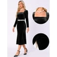 thumbnail image 2 of DARING DIVA Square Neck Long Sleeve Cocktail Mermaid Midi Velvet Dress XL Black, 2 of 6