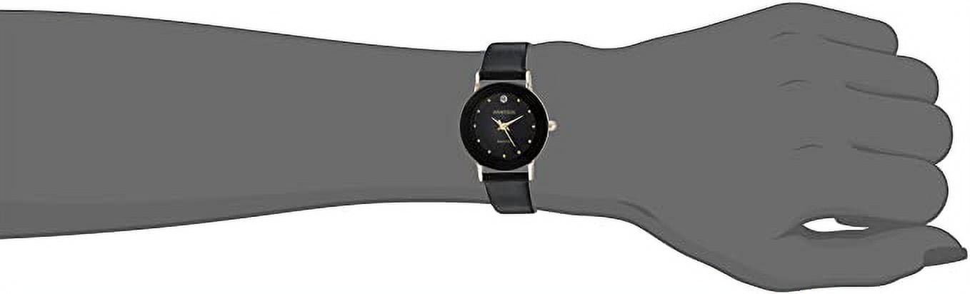 Women's 75/2447BLK Diamond-Accented Watch with Black Leather Band