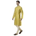 thumbnail image 2 of Ethnix Men's Indian Classic Collar Fine Textured Cotton Kurta Tunic Pajama Set; Gold; XL, 2 of 6