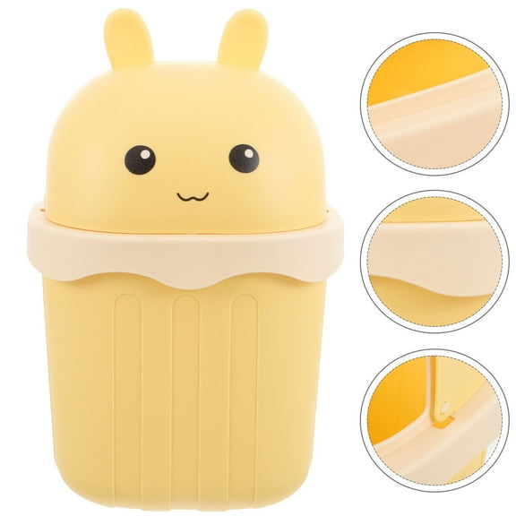 FRCOLOR  Trash Bin Small Garbage Can with Lid Waste Cans Office Yellow