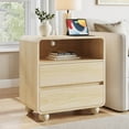 thumbnail image 2 of Laintene Modern Nightstand Set of 2, 23.6" Wide Large Bedside Table with 2 Drawers & Charging Station, Curved Wooden End Table for Bedroom Living Room, Natural, 2 of 8