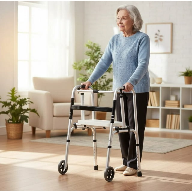 Andadera Adulto 4 En 1 plegable Ortopedica con Asiento Ruedas intercambiables Altura Ajustable