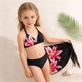 thumbnail image 5 of REDARER Girls 3 Piece Floral Print Bikini Set Triangle Top with High Waist Bottoms and Matching Cover Up Sarong,7-8 Years, 5 of 9