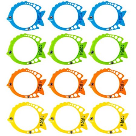 Blue Panda Dive Ring 12 Pack Fish Shaped Diving Toys, Underwater Swimming Pool