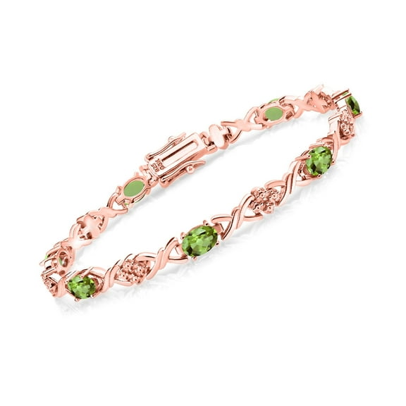 Gem Stone King 18K Rose Gold Plated Silver Green Peridot Tennis Bracelet for Women (3.50 Cttw, Gemstone August Birthstone, Oval 6X4MM, 7 inch)