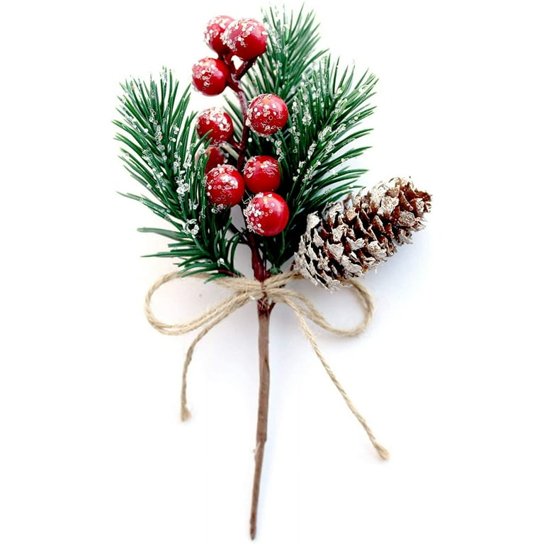 UHBGT 20 Pcs Artificial Pine Picks, Red Berry Stems Pine Branches Mini  Artificial Holly Red Berry Pine Cone Picks for Christmas Holiday Decor  Crafts