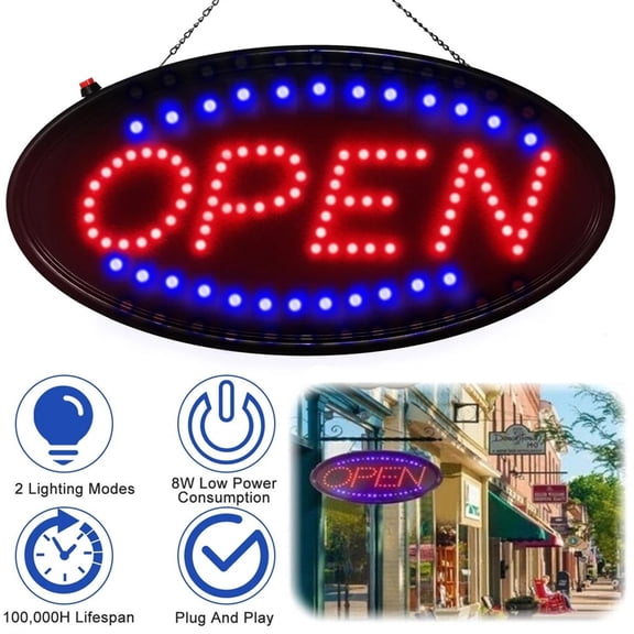 LED Open Sign 19x10 Inch Bright Flashing Business Sign for Window, Wall, Shop, Bar, Restaurant, Hotel – Two Modes, Energy Efficient, Durable, Easy Mounting, Eye-Catching Display Light