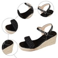 thumbnail image 4 of Rokment Sparkly Rhinestones Platform Wedge Dressy Sandals for Women Bride Wedding Beach Summer Casual Lace Open Toe Espadrilles Chunky High Heels Bridal Dress Sandal Black Size 6, 4 of 6