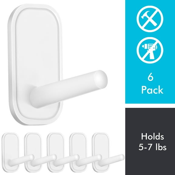 INNOPLUS 6X White Wall Hook Coat Rack for Hanging Towel Backpack Hat Damage Free Decorating
