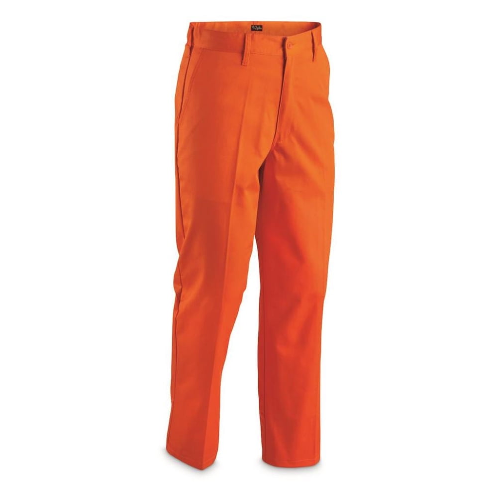 Men's Flat Front Work Pants 100 Cotton, Orange