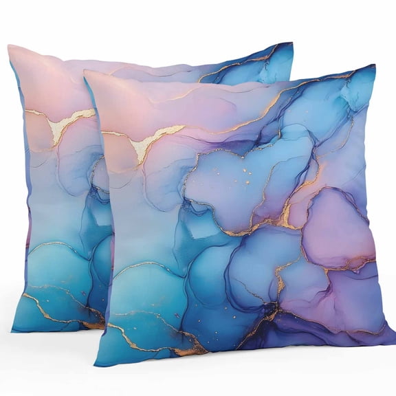 Marble Outdoor Pillow Covers Pack of 2 Abstract Art Purple Blue Gradient Cave Rock Golden Lines Waterproof Throw Pillow Covers Decorative Cushion Cases for Patio Garden Tent Balcony Couch 20x20 inch
