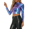 thumbnail image 1 of INSPIRE CHIC Hauts Courts Métalliques à Manches Longues Zippés pour Femmes Bleu G, 1 of 5