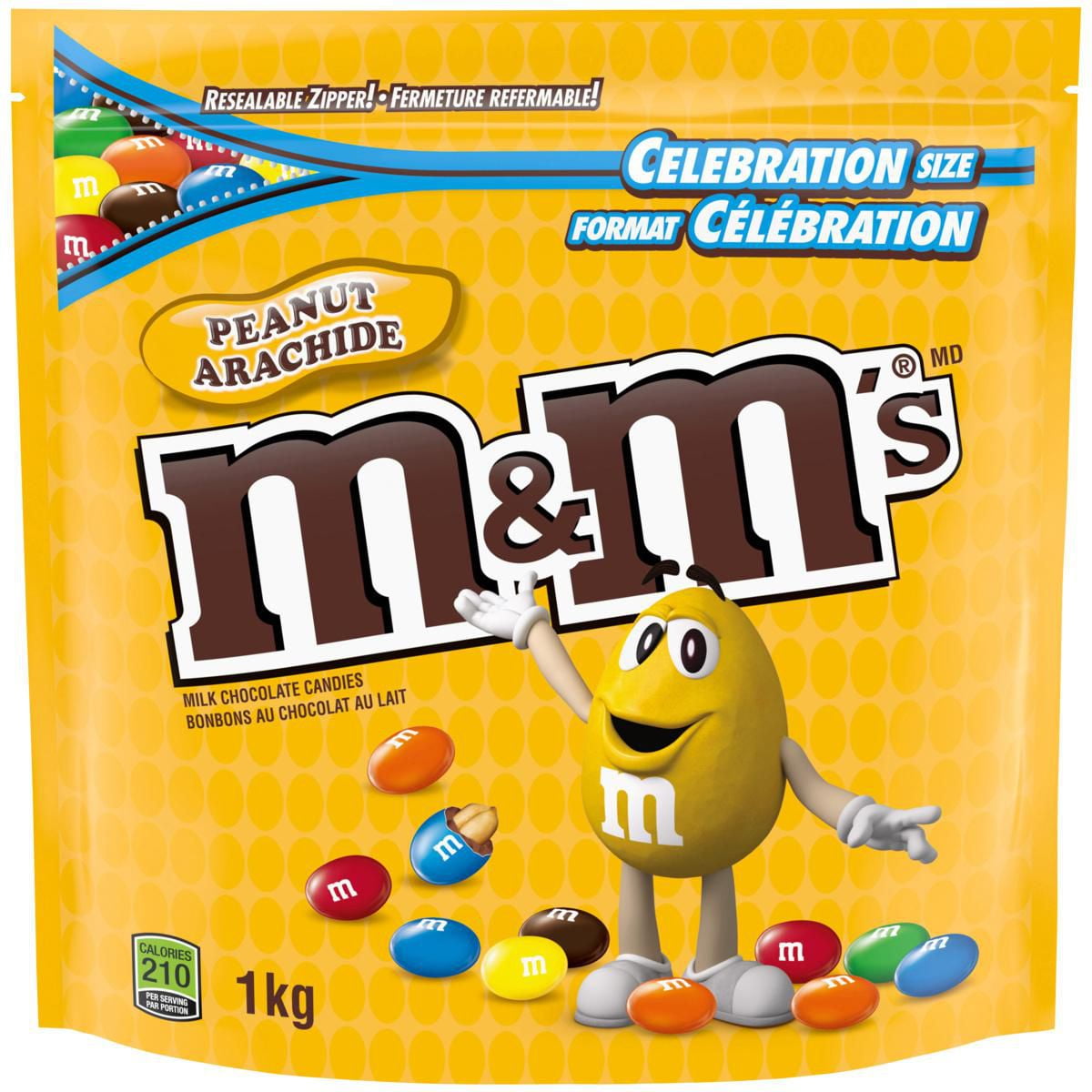 M&M's Peanut Milk Chocolate Candies, Celebration Size, Stand Up Bag, 1kg, 1 pouch, 1kg