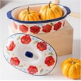 thumbnail image 2 of Floral Ceramic Casserole Dish with Lid,40oz Covered Rectangular Baking Dish,Deep Casserole Cookware Bakeware,Oven Safe and Dishwash Safe, 2 of 5