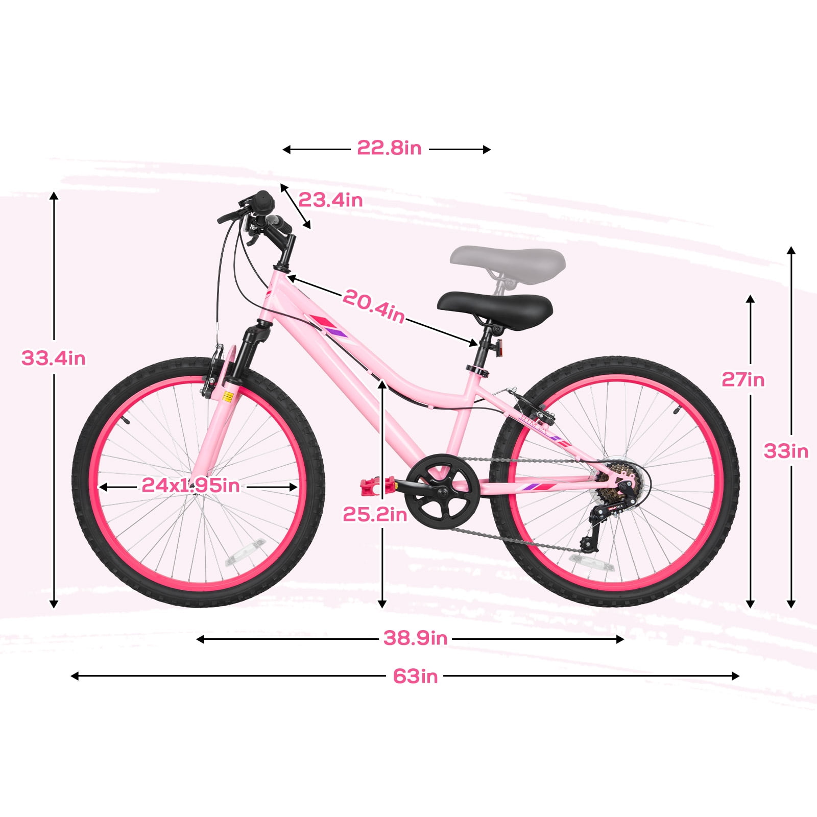 Hykolity Kids Mountain Bike, 24 inch 7 Speed Kid Bicycle, Girls Mountain Bike Age 8-14 Year Old with Front Suspension Fork, Adjustable Seat Height,High-Carbon Steel, Pink