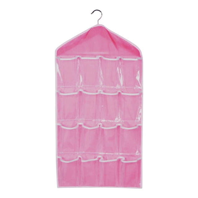 Organizador colgante de 16 bolsillos para ropa interior y calcetines - Color rosa, ideal para armarios y puertas. ¡Mantén tu espacio ordenado y accesible!