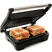 Stainless Steel Panini Press & Sandwich Maker, Non-Stick Plates, Removable Drip Tray, Indoor Grill for Burgers, Steaks & More
