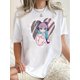 thumbnail image 1 of Women Crewneck Print Short Sleeve T-Shirts Summer Tees Loose Fit Graphic TopsWomen's Casual Crew Neck T-Shirt with Creative Heart & Cute Girl Print, Fashionable Short Sleeve Top, Polyester 95% Span, 1 of 7