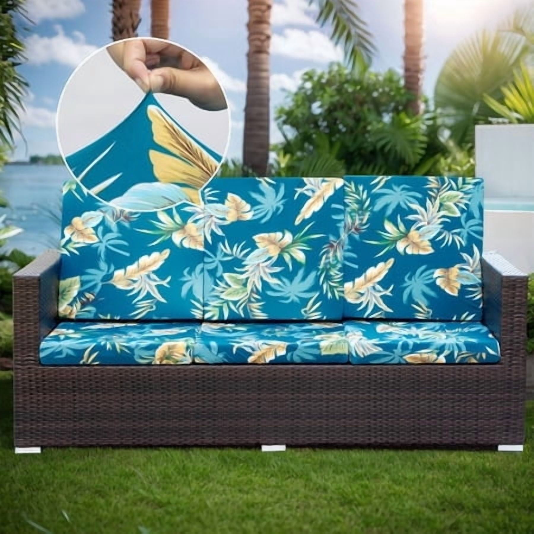 SHANNA 8 Pack Printed Patio Stretch Sofa Cushion Covers, Floral Pattern Outdoor Sofa Cushion Covers, Replacement Washable Couch Chair Cushion Covers Porch Patio Furniture Protector