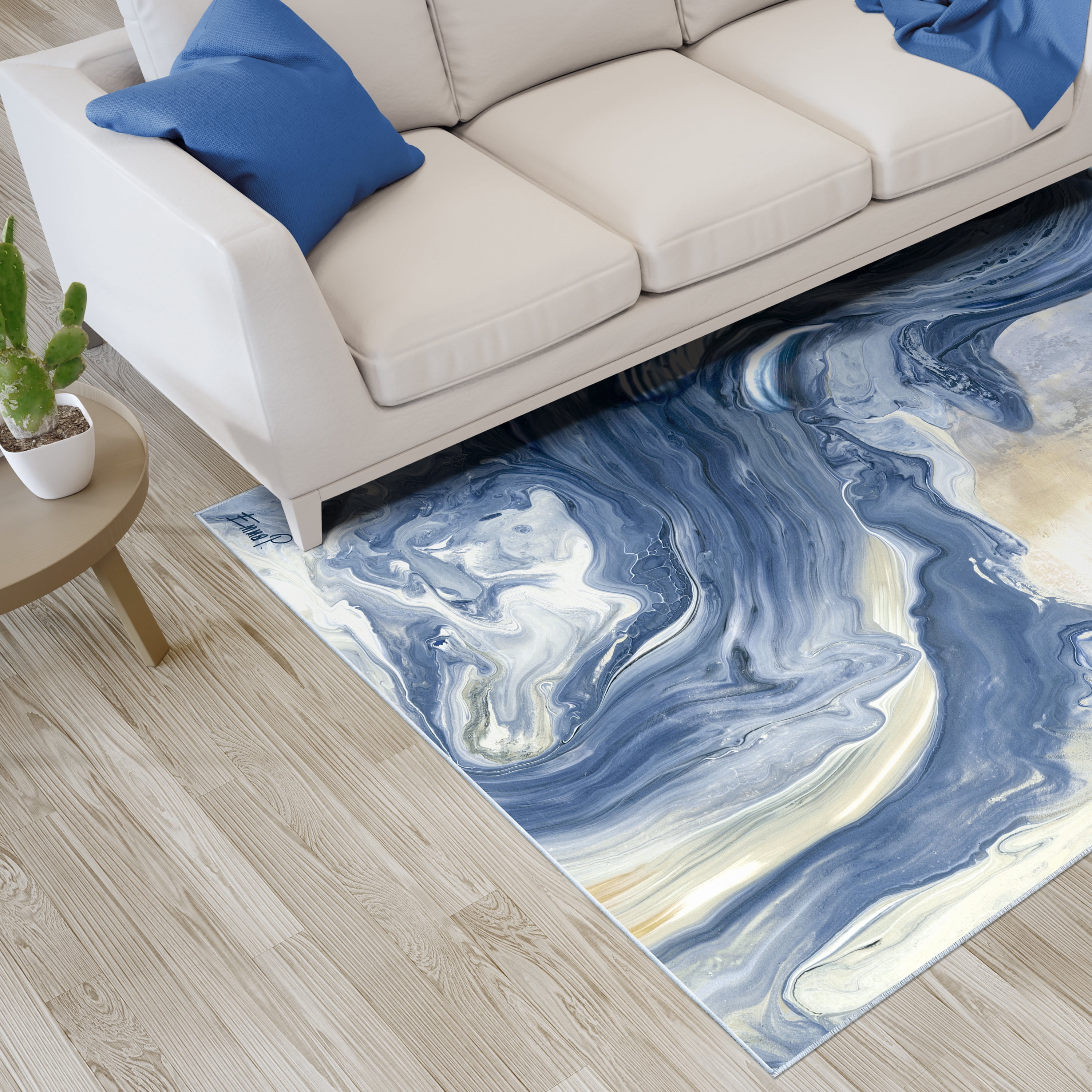 Blue Vulcanic Explosion Washable Abstract Art Area Rug size 5'x8', Power-loomed, Heavenly Softness with Non-Slipping Backing
