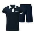 thumbnail image 4 of Outfmvch t shirts for men Male Casual Pocket Two Piece Suit Zipper Collar Suit Drawstring Pocket Short Set womens tops Navy, 4 of 4