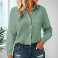 thumbnail image 2 of Kaprioy Long Sleeve Shirts for Womens Button Down Shirts Long Sleeve Tops Casual Collared Blouses Loose Fit Fall Clothes Light Green, S, 2 of 9