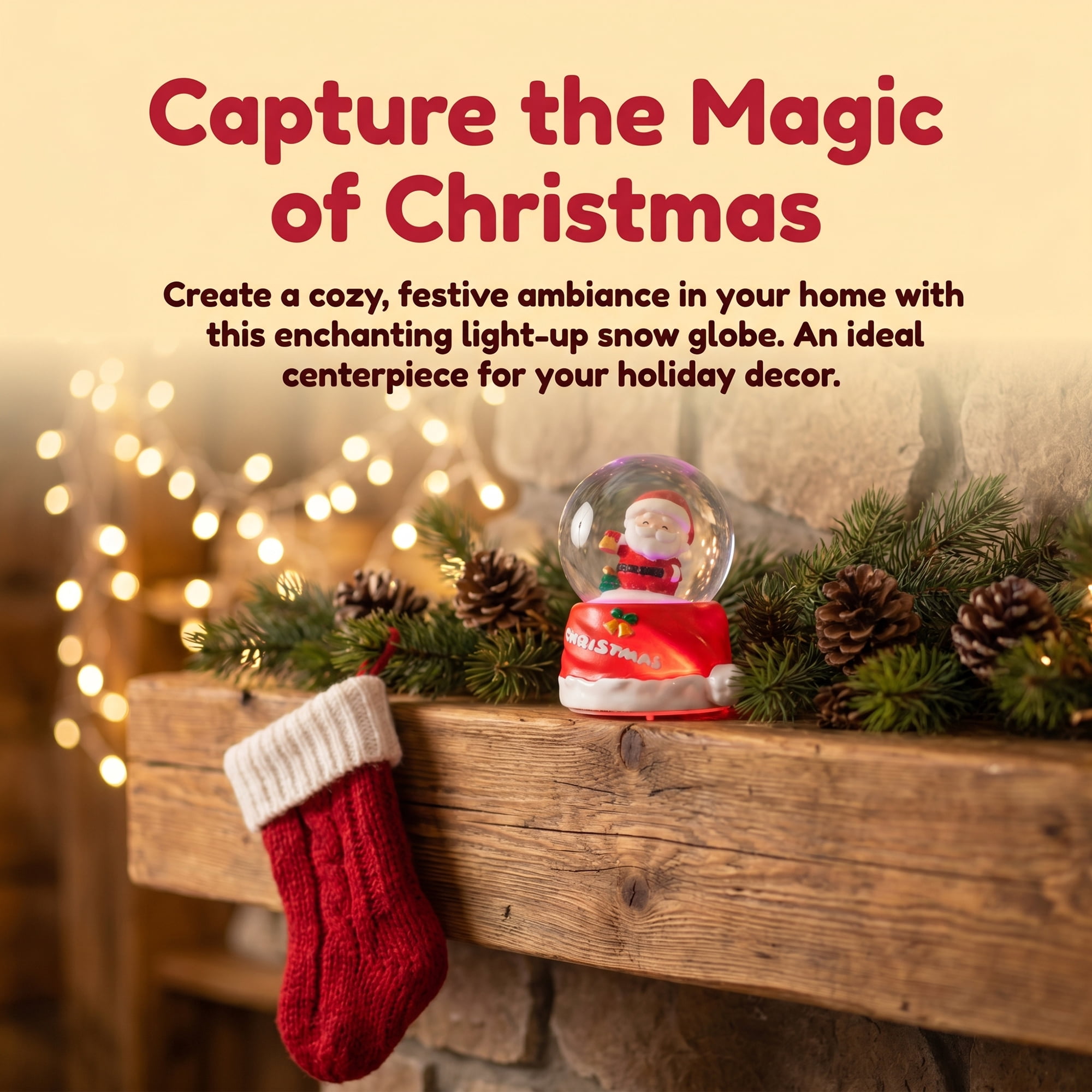 Unique Bargains Crystal Ball Shatterproof LED Glitter Snow Globe Red D 2.6" x 2.6" x 3.7"