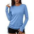thumbnail image 6 of Feancey Womens Rash Guard Sun Shirt UV Protection Long Sleeve Workout Tops Side Ruched Drawstring Athletic T-Shirts for Surfing with Thumb Holes Blue XL, 6 of 9