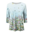 thumbnail image 4 of Chemise Imprimée 2025 pour Femmes Col Roulé Manches Longues Hauts d'Été Décontractés Chemises à Manches Longues Florales Manches Trois-Quarts Col Rond Tunique Fleur Ample Fendue sur le Côté, 4 of 4
