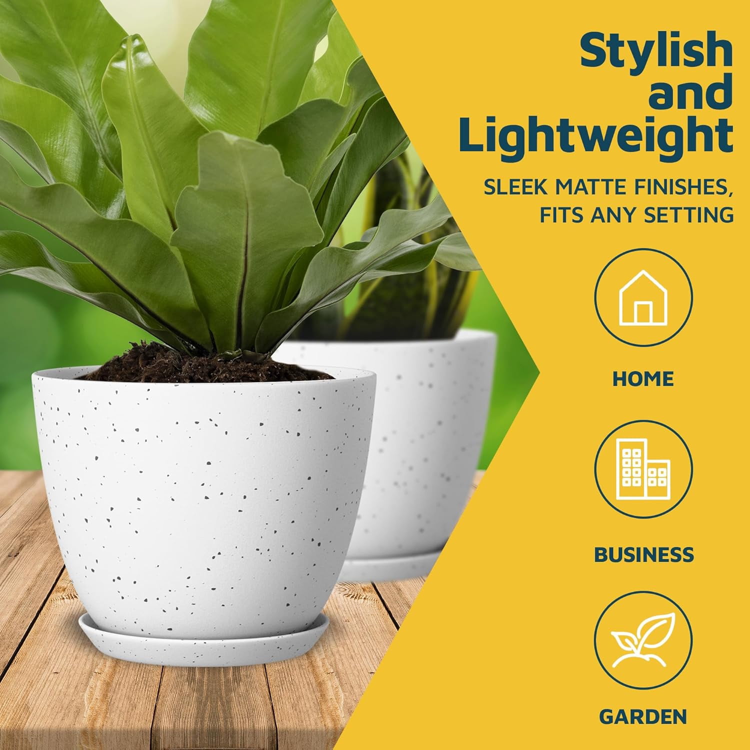 White+Surface Gray Plant Pots with Drainage Holes & Saucers 15 Packs, Indoor & Outdoor Stackable Plastic Planters in Multiple Sizes for Houseplants & Flowers, Durable & Weatherproof Materials