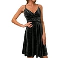 thumbnail image 1 of Moda mujer Casual sólido Sexy cuello en V sin mangas fruncido vestido largo Fridja hjkh5811, 1 of 8