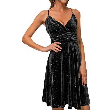 

Sweater Dress for Women Womens Dresses Fashion Women Casual Plain Elegant V-Neck Sleeveless Shirring Long Dress Clearance 2022 Maternity Dress for Photoshoot Long Sleeve Dress Black S