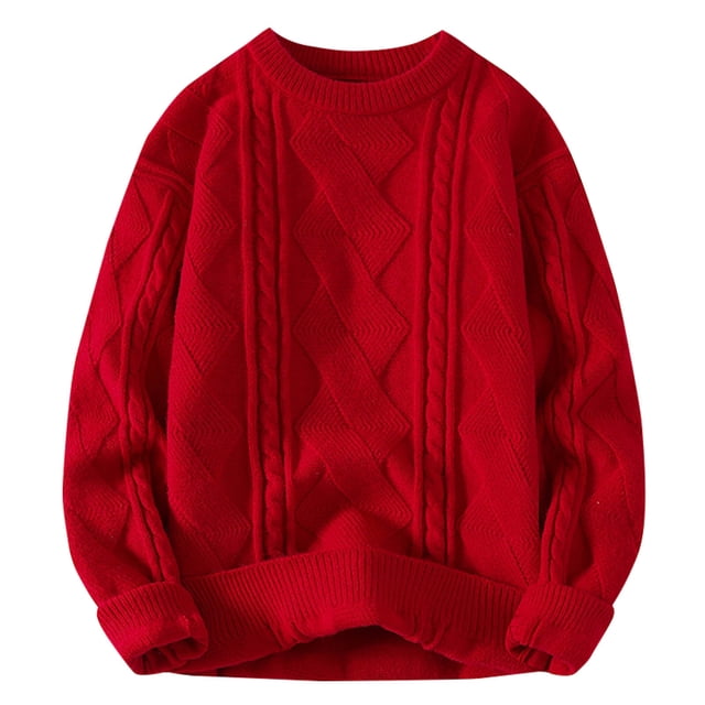 Styesk Mens Sweater Solid Color Pullover Sweater Cable Knit Crewneck Sweater Casual Loose Sweaters with Ribbing Edge Comfy Soft Oversized Sweater