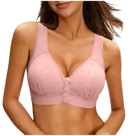Yijfswar Bras for Women Front Snap Closure Wirefree Bra Solid Color Wide Strap Full Coverage Everyday Comfort Bra