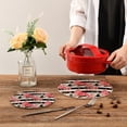 thumbnail image 2 of FREEAMG Cotton Beautiful Rose Flowers Stripes 2 Pcs Woven Pot Holder Trivets Set,Round Coasters Placemat for Cooking Baking Hot Dish Pan Pot Bowl Teapot(7/9 Inches), 2 of 5