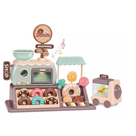 Mini Donut Shop Light Music Model Kids Pretend Play Educational Kitchen Set Toy for 3 4 5 6 Years Old Kids