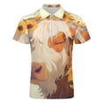 thumbnail image 4 of Highland Cow with Sunflowers Men Zipper T-shirt Summer Casual Short Sleeve T-shirt Top, 4 of 7