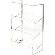 Plymor Clear Acrylic Locking Display Case with Sliding Back, 3 Angled Shelves, 15.75" H x 10.25" W x 5" D