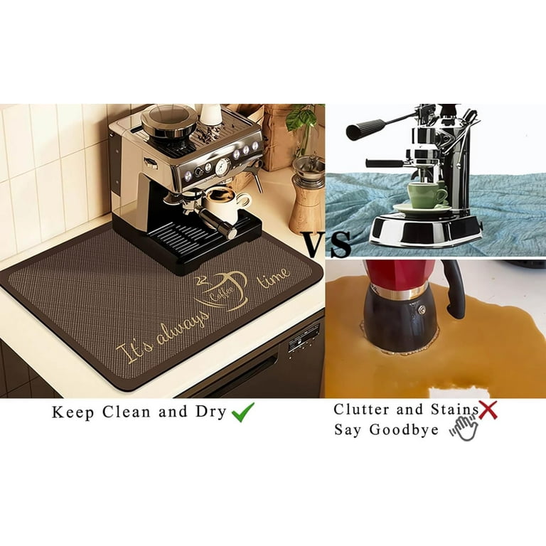 Coffee Mat For Countertops – Absorbent, Anti-Slip Bar Mat | Fits Under Coffee Makers, 16x24 Inch, Black