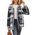thumbnail image 2 of Chaqueta de Franela A Cuadros con Botones, Estilo Casual, Larga, con Bolsillos, Ideal para Otoño. Gris Oscuro M, 2 of 7