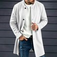 thumbnail image 2 of Men Long Coat Button Long Sleeve Thin Fleece Jacket with Pocket,Loose Windproof Fall Winter Daily Casual Comfy Wear,Mid Length Style,White,XXL, 2 of 7