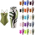 thumbnail image 3 of Trajes de baño de una pieza para mujer con pareo de playa para cubrir faldas largas, trajes de baño de dos piezas con estampado vintage, 3 of 4