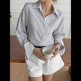 thumbnail image 4 of Camisas de Mujer con Botones, Camisas Formales A Rayas, Mangas Largas, Solapas, Camisas de Oficina, Blusas M, 4 of 7