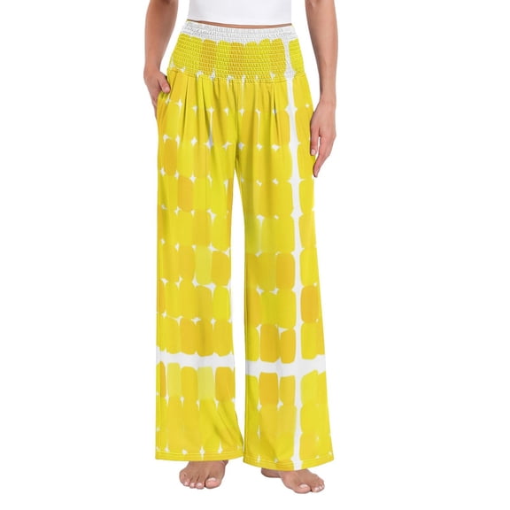 Women's Casual Pants & Capris, Soft Stretch Smocked with Pockets, Cotton-like Modal for Home/Yoga Exercises, Bright Yellow,S